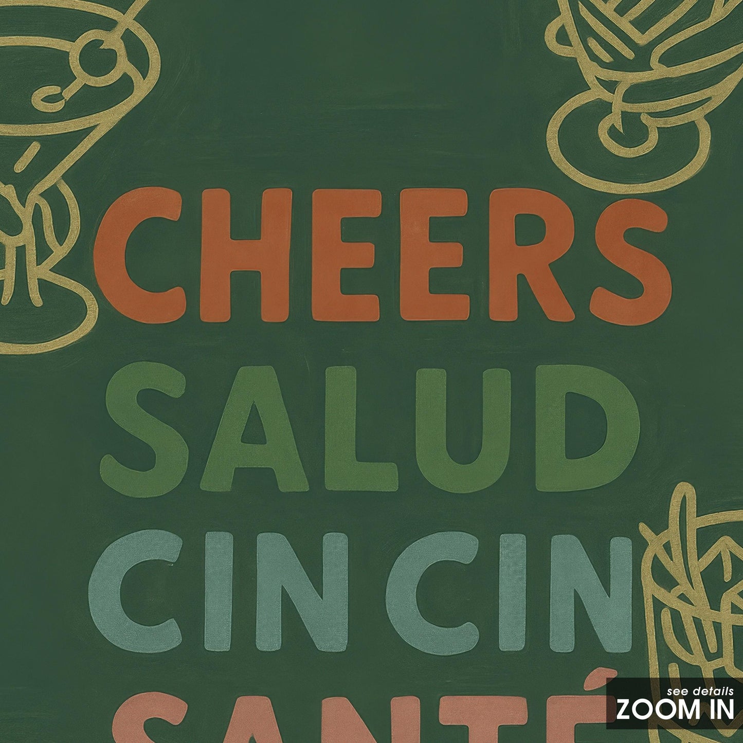 Retro Cocktail Wall Art – Multilingual Toast Print With Bold Typography Poster