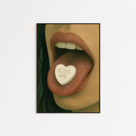 Kiss Me Poster – Bold Pop Art Print | Romantic Wall Art, Stylish Retro Decor