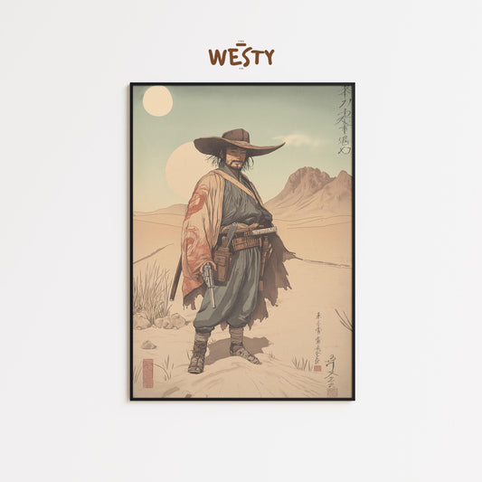 Gunslinger Samurai Poster – East West Desert Warrior Wall Art