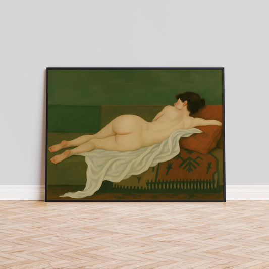Reclining Nude Poster – Vintage Nude Art in Earth Tone Wall Decor & Feminine Print