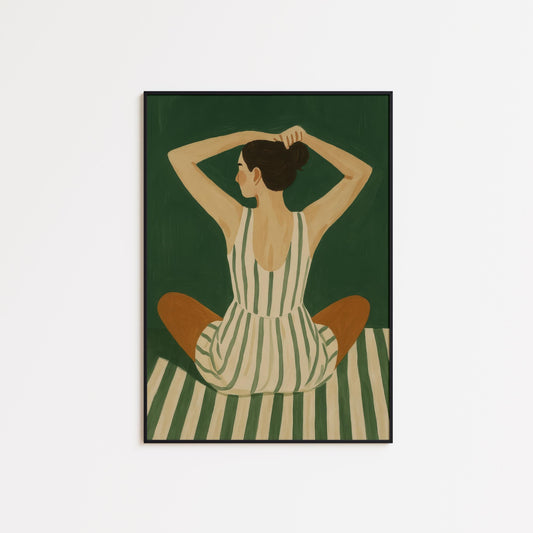 Modern Feminine Wall Art – Minimalist Green Figure Poster | Calming Yoga Decor