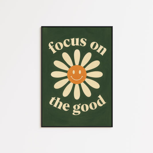 Retro Flower Poster – Motivational Wall Art With Smiley Daisy & Vintage Typography