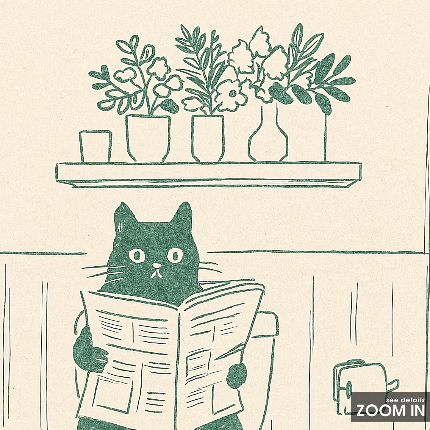 Bathroom Cat Poster – Funny Minimal Line Art Wall Decor