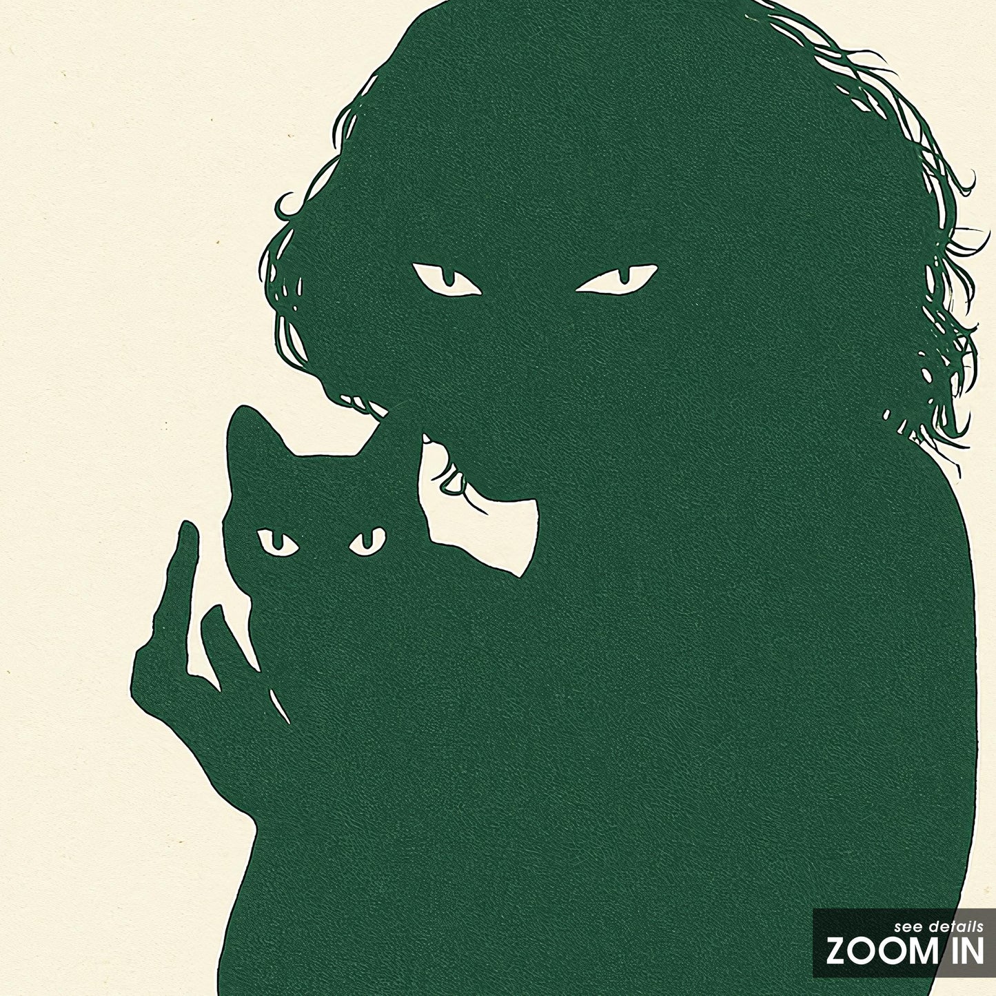 Woman and Cat Silhouette Poster – Intimate Minimal Line Art, Moody Wall Print