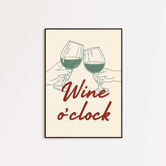 Wine O'Clock Print – Red Script, Minimalist Kitchen Wall Art