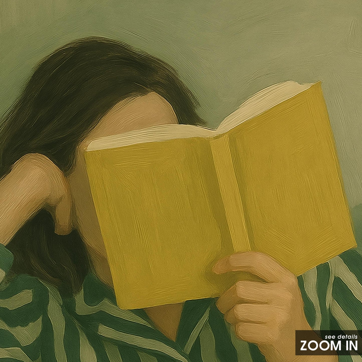 Reading Woman Poster – Cozy Wall Art | Minimalist Decor, Soft Green Artwork