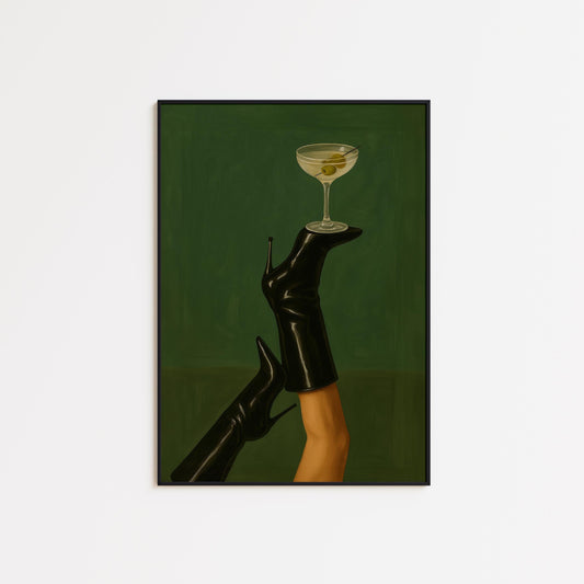 Feminine Cocktail Poster – Moody Wall Art | High Heel Print & Espresso Martini