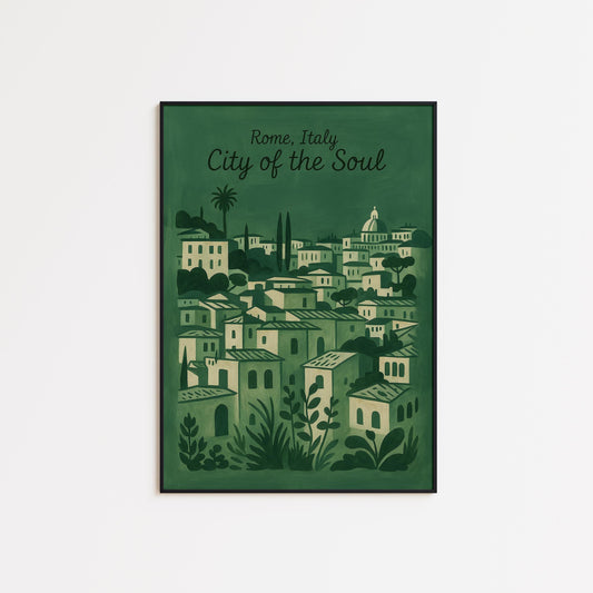Rome Travel Poster – Vintage Italy Print | Olive Green Mediterranean Wall Art