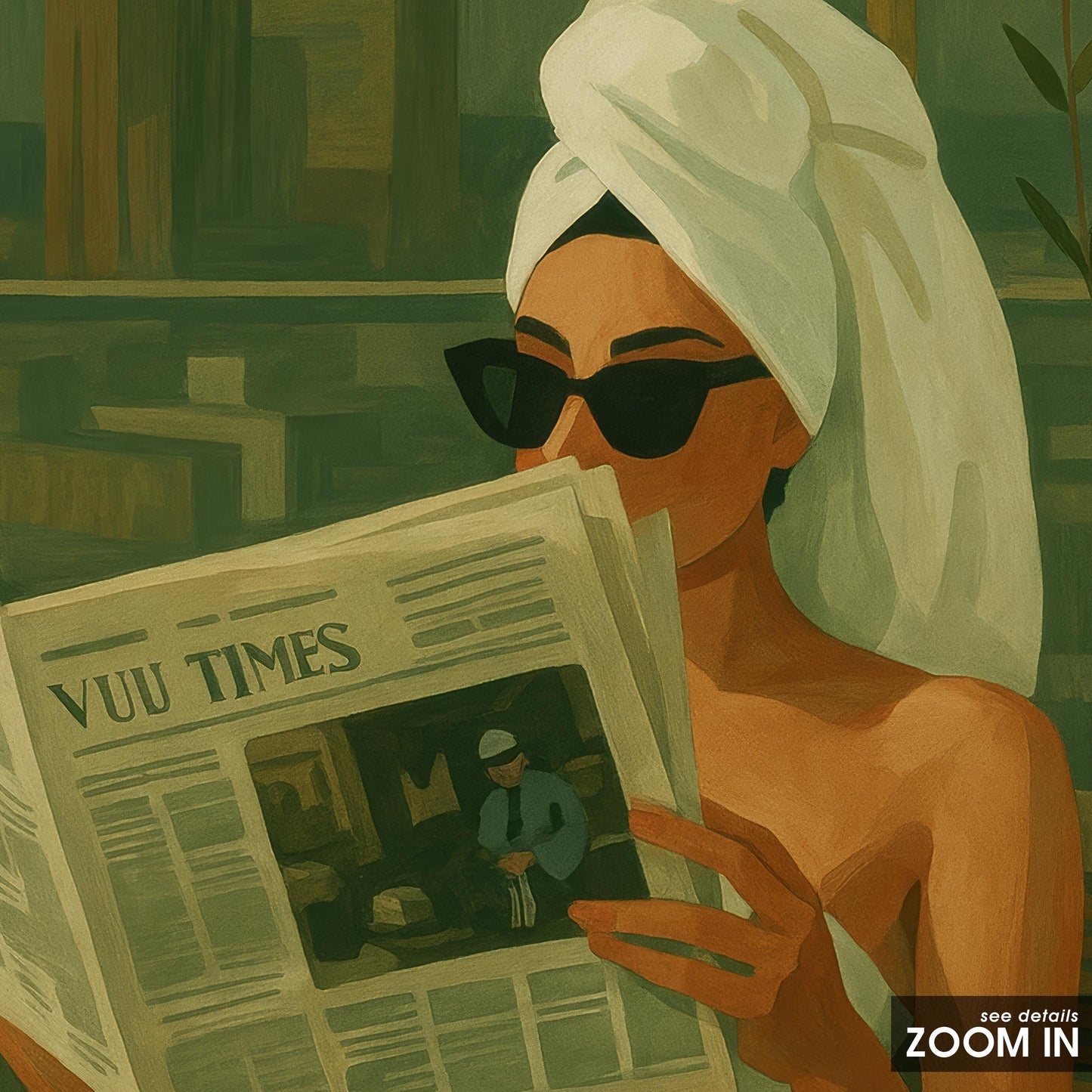 Modern Feminine Wall Art – Urban Balcony Art | Green Cityscape Poster Print