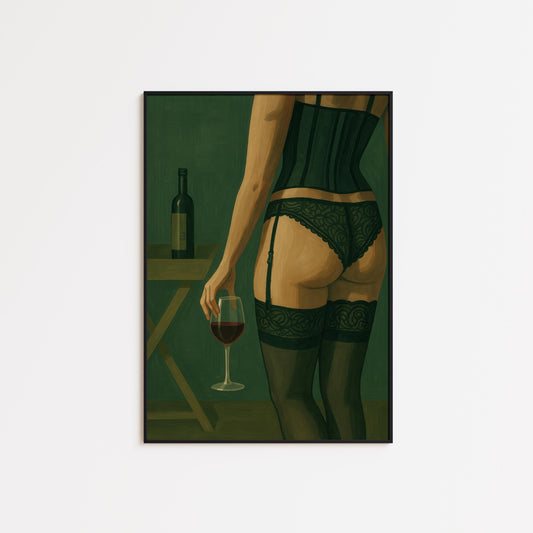 Boudoir Wine Poster – Lingerie Wall Art | Sensual Feminine Home Decor