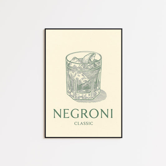 Negroni Line Art Poster – Classic Cocktail Illustration, Minimal Vintage Bar Print