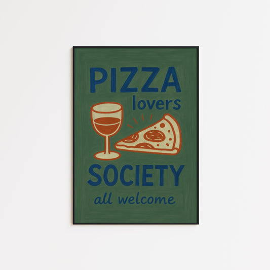 Pizza Lovers Poster – Retro Kitchen Art | Funny Pizza Wine Wall Art Print