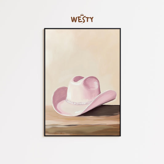 Pink Cowboy Hat Poster – Feminine Western Minimalist Wall Art