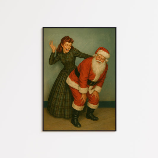 Vintage Santa Poster – Playful Retro Christmas Art | Cheeky Holiday Wall Decor