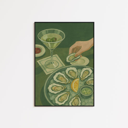Martini Oyster Art Print – Vintage Bar Poster | Retro Kitchen Wall Decor