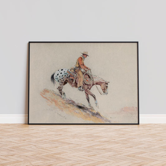 Vintage Western Cowboy on Appaloosa Horse – Watercolor Wall Art Print