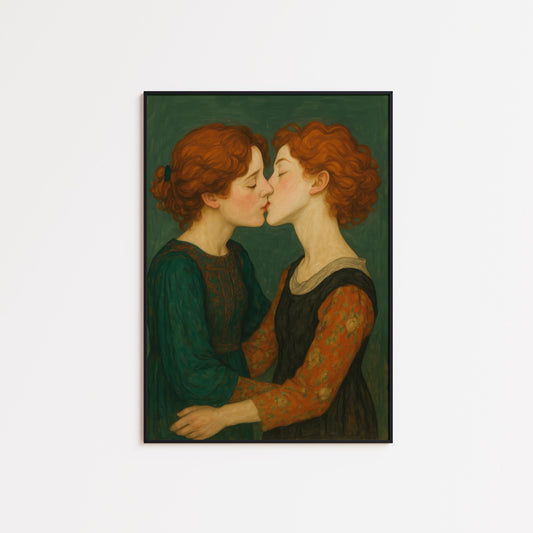 Lesbian Lovers Kiss – Queer Art Print | Romantic Vintage Love Poster