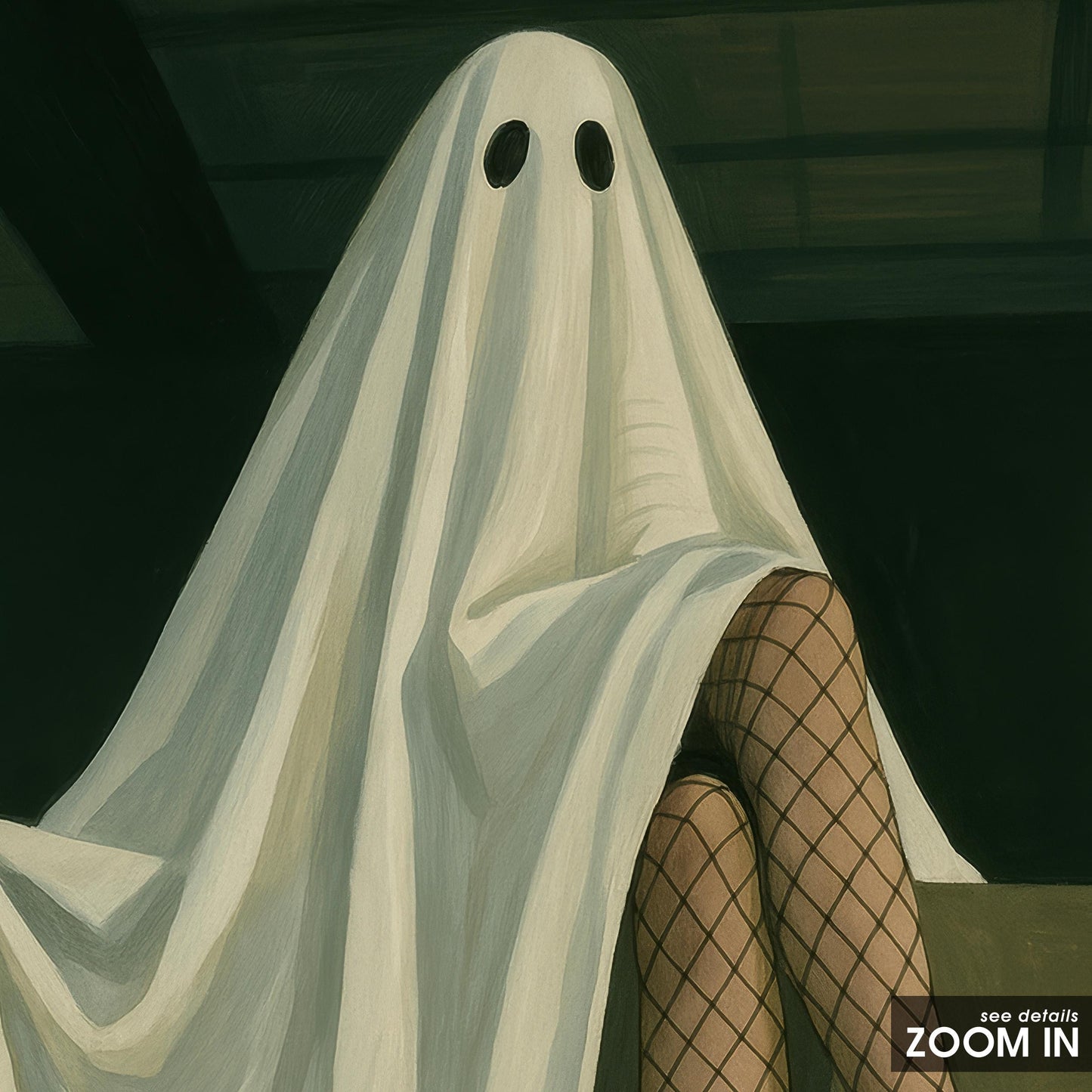 Gothic Wall Art – Surreal Ghost Print With Fishnet Stockings & Black Heels