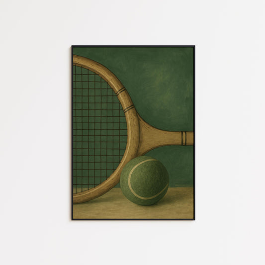 Vintage Tennis Poster – Minimalist Gouache Tennis Wall Art | Green Home Decor