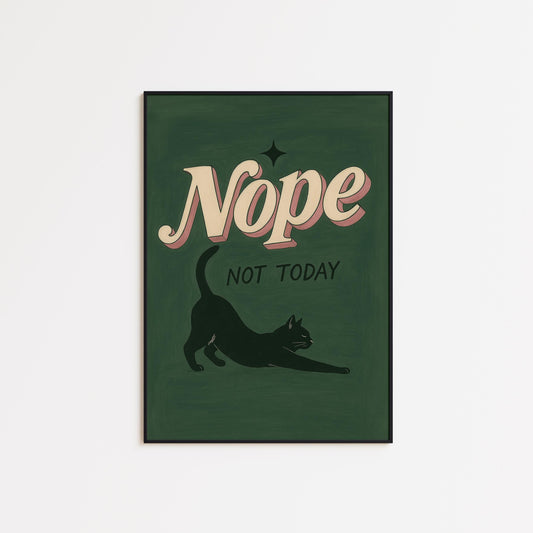 Lazy Cat Wall Art – Funny Cat Poster With Green Retro Print & Vintage Typography