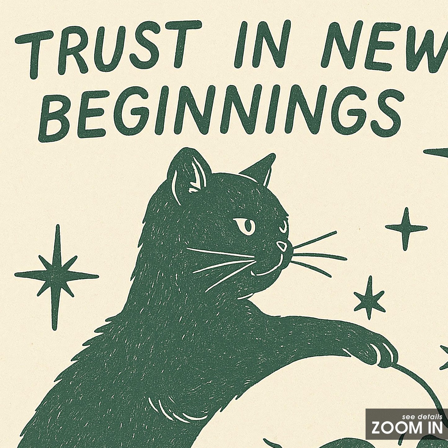 Trust in New Beginnings – Gothic Minimal Cat Poster, Witchy Spiritual Wall Art