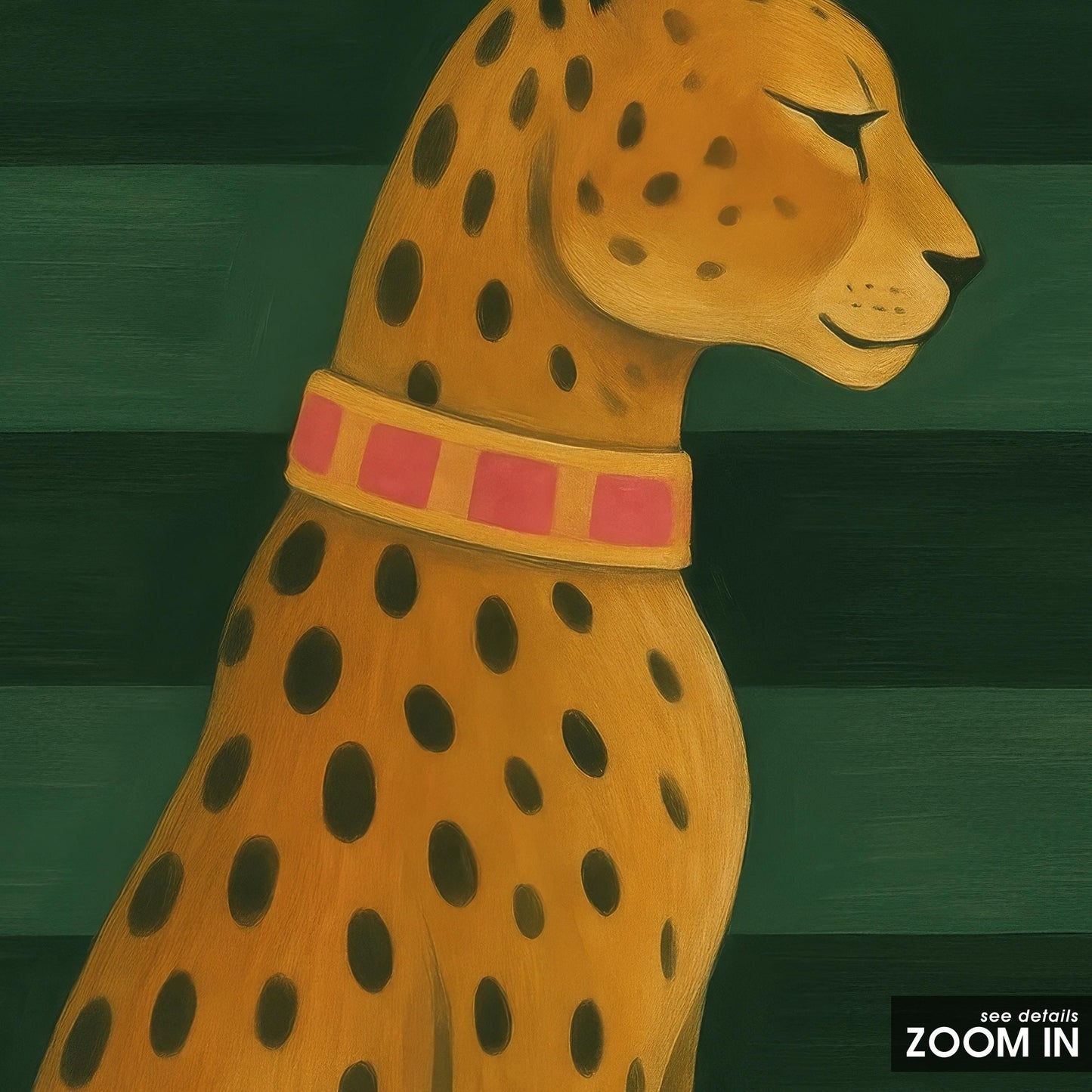 Golden Leopard Wall Art - Elegant Animal Print on Green Striped Poster