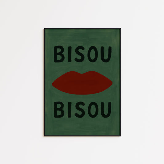French Kiss Wall Art – Bisou Wall Print With Cheeky Lips Illustration