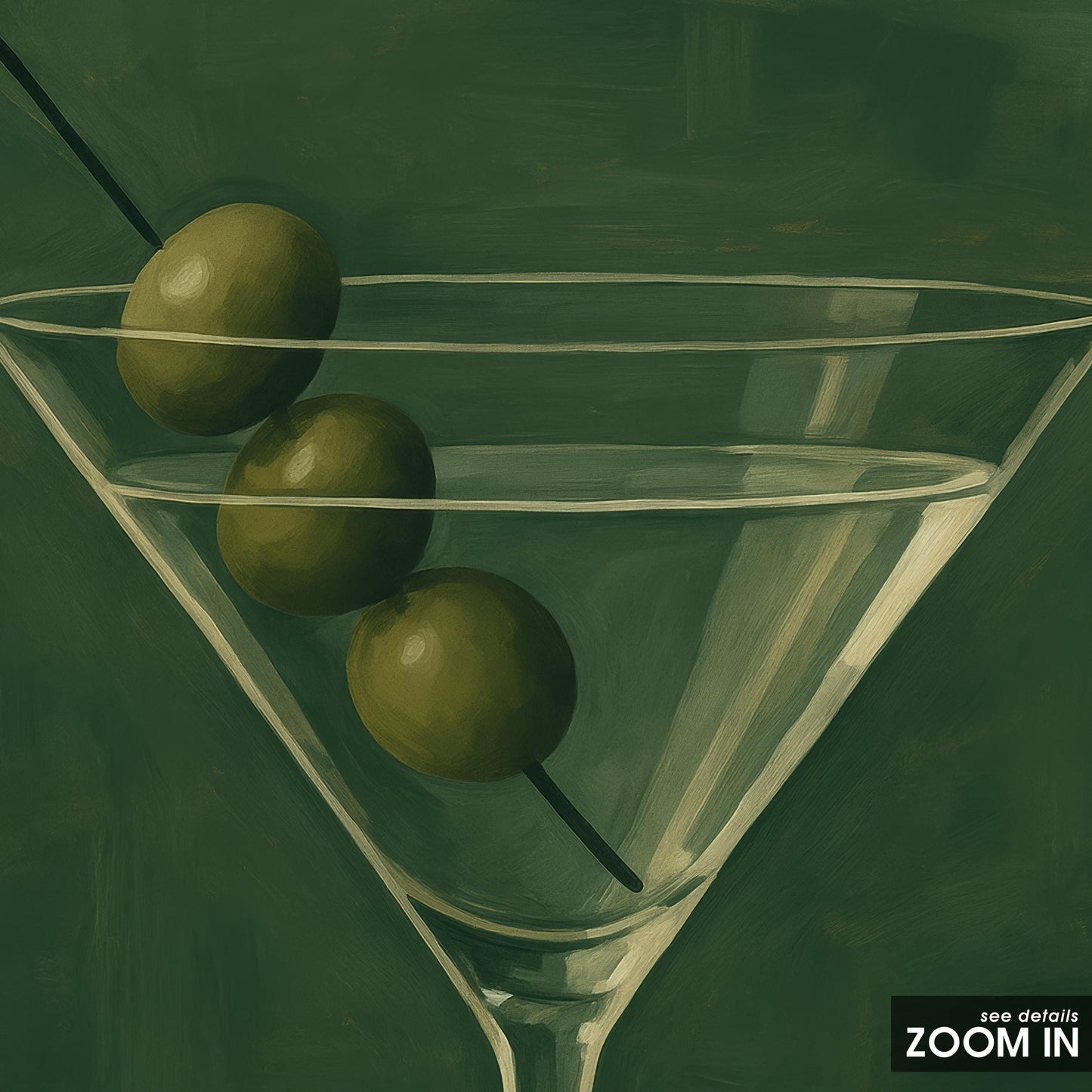 Martini Glass Poster – Minimalist Olive Green Cocktail Wall Art for Elegant Bar Decor