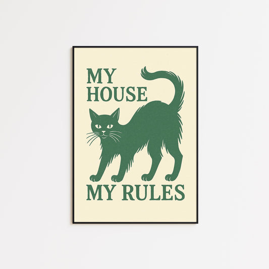 Funny Cat Poster – Retro Home Decor With Bold Typography & Green Line Print