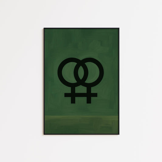 Double Venus Symbol Poster – Minimalist Feminist Wall Art With Moody Green Background