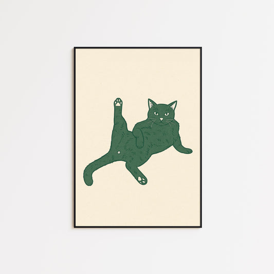 Playful Cat Poster – Funny Minimal Line Art Print