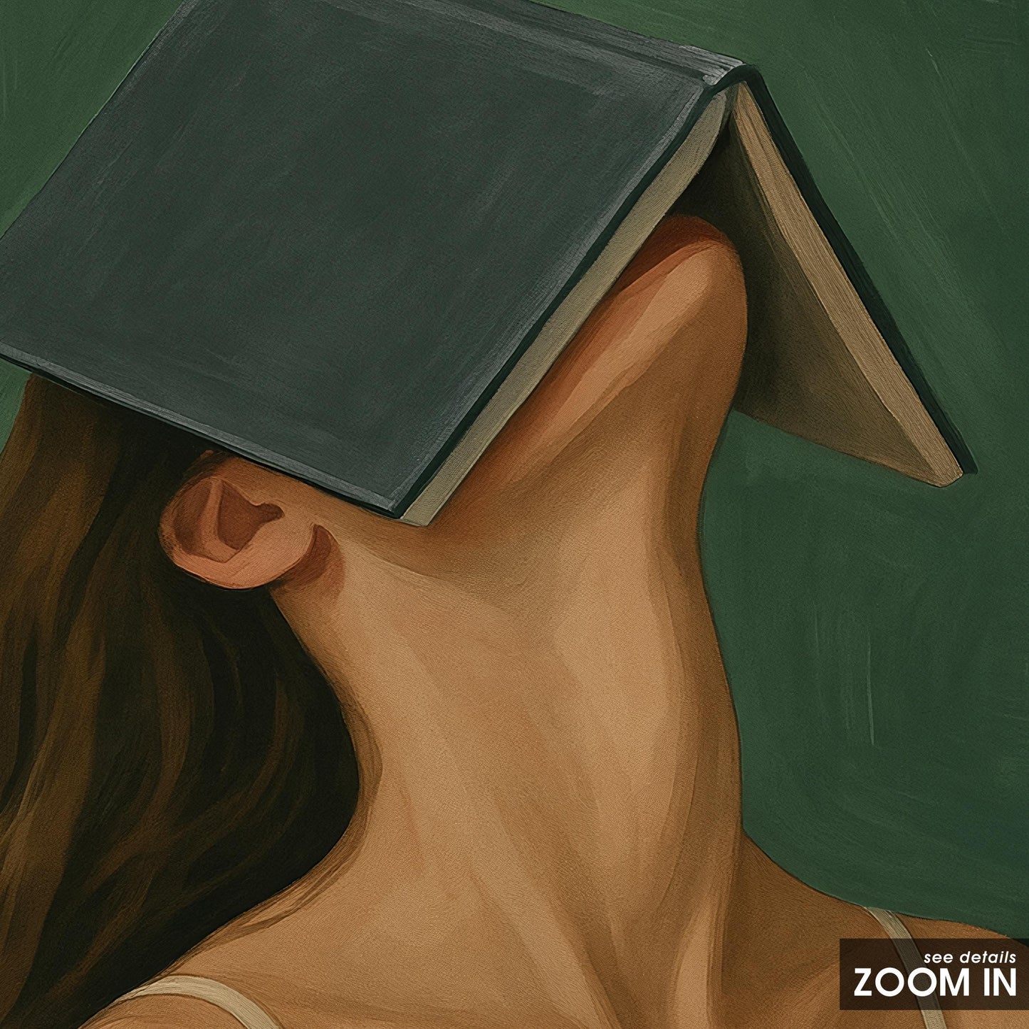 Feminine Surreal Wall Art – Dreamy Dark Green Gouache Painting Poster