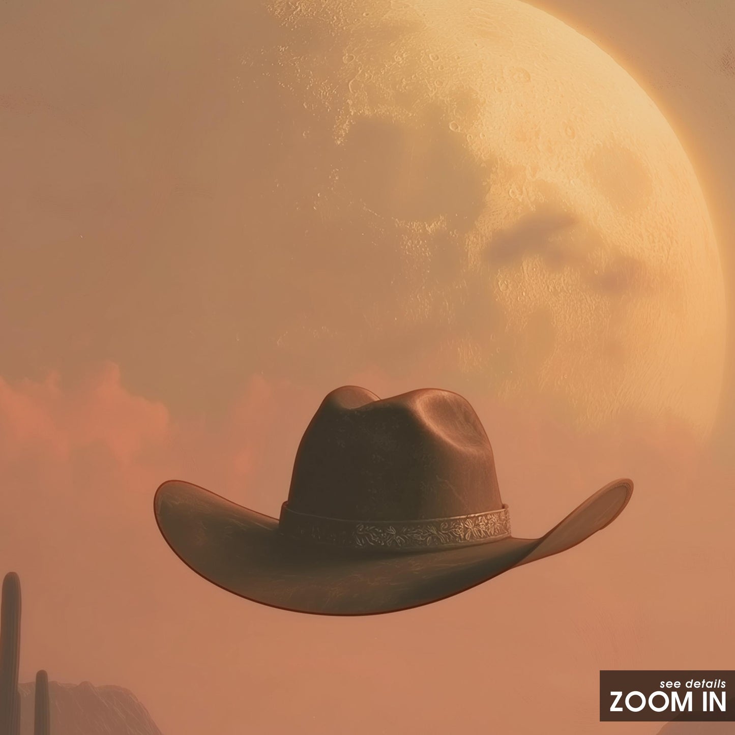 Desert Moon Cowboy Hat – Surreal Western Wall Art