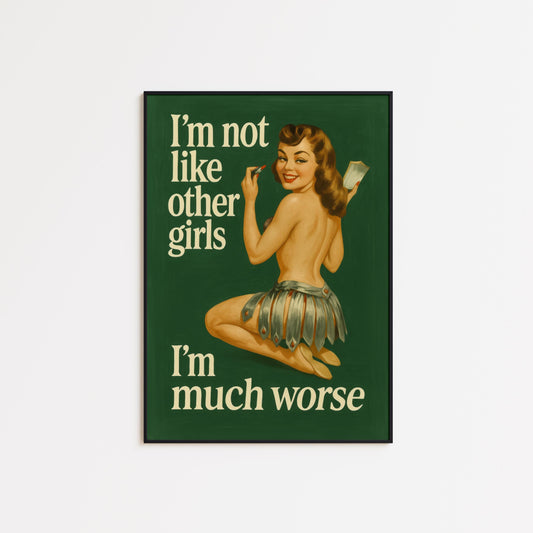 Funny Pin-Up Poster – Retro Wall Art With Bold Feminist Quote Print, Green Background Decor