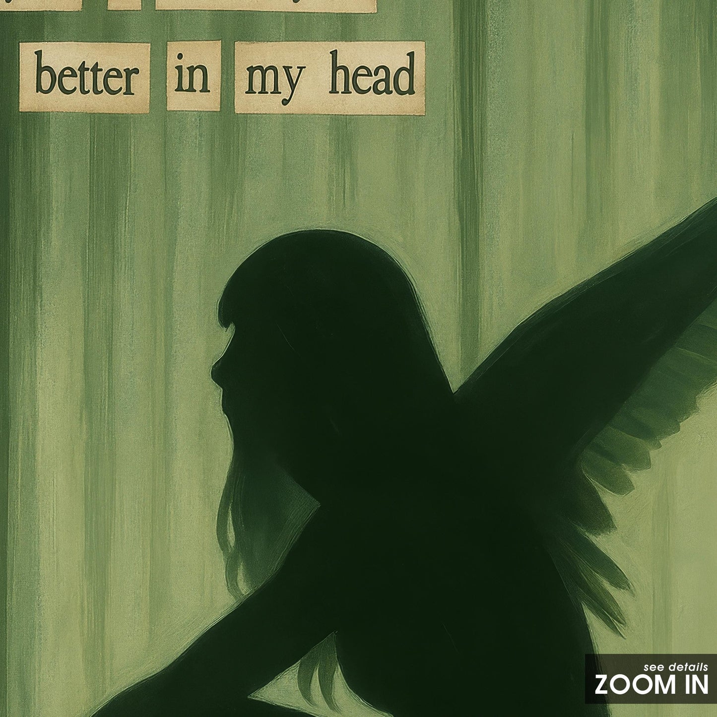 Dark Angel Silhouette Gothic Wall Decor – Moody Green Aesthetic Art Print