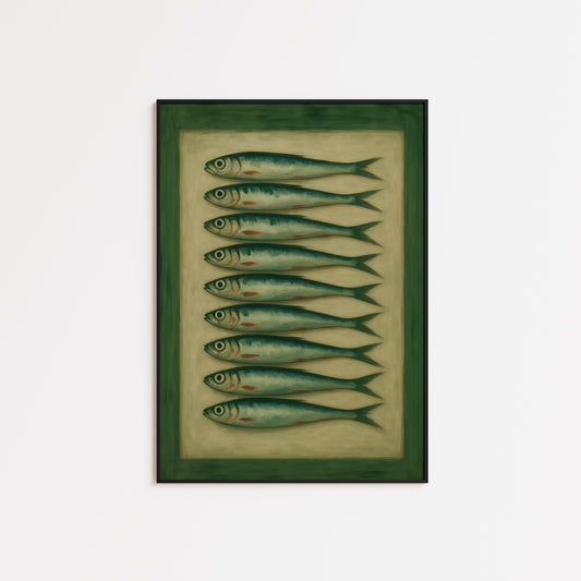 Sardine Fish Poster – Vintage Coastal Kitchen Art | Rustic Nautical Wall Print