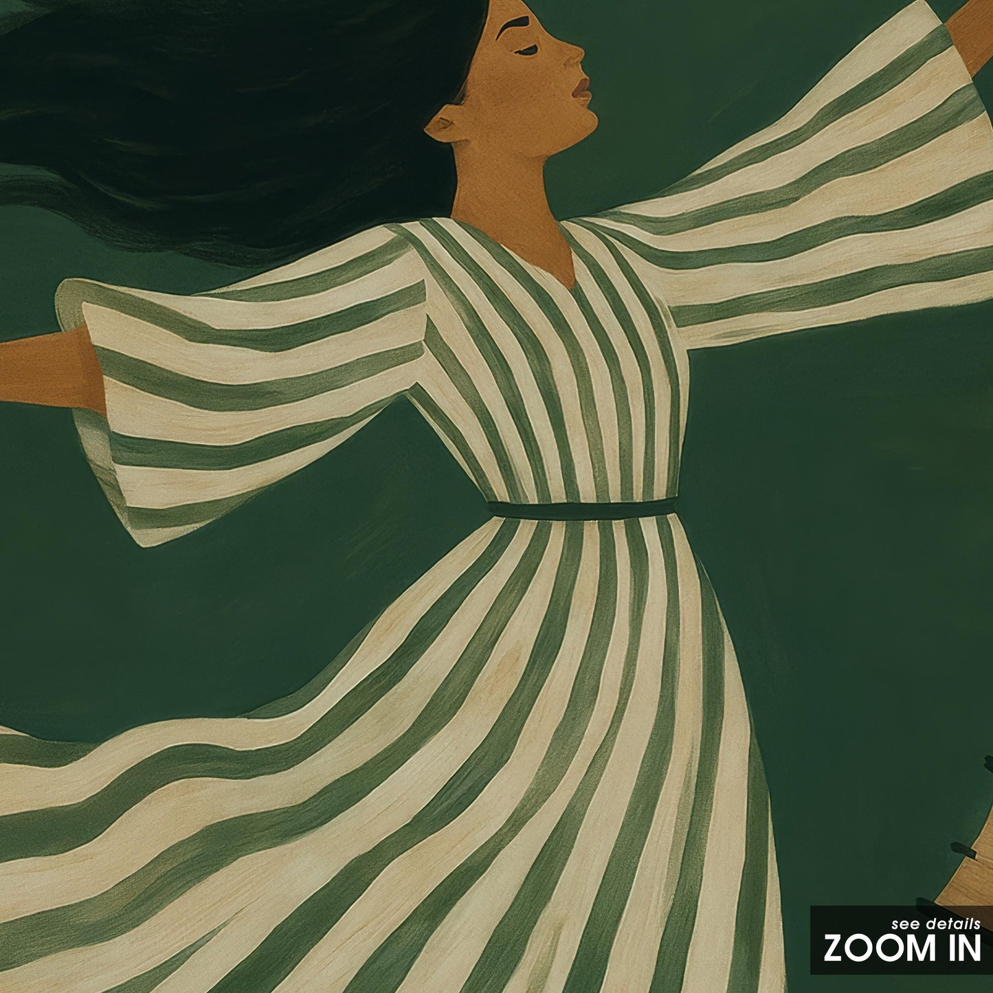 Feminine Dark Green Poster – Floating Books Print With Muted Green Tones & Dreamy Woman Art