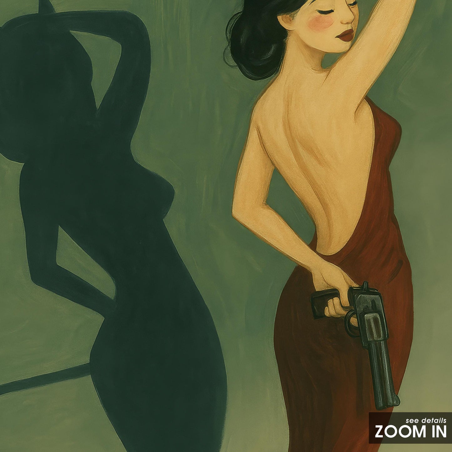 Femme Fatale Wall Art – Red Dress Shadow Art Poster | Noir Inspired Decor