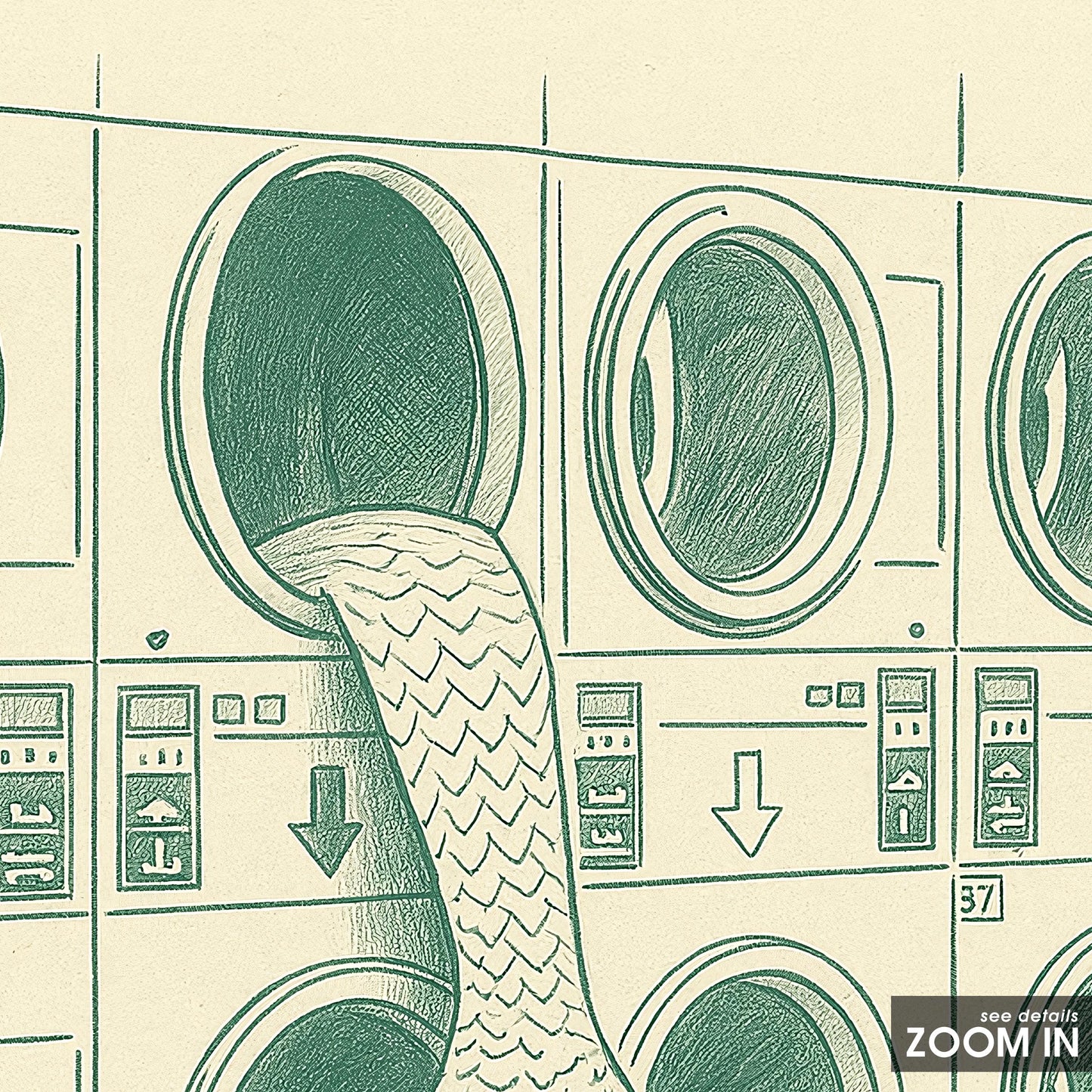 Mermaid Laundry Poster – Surreal Minimal Line Art Print, Femmaura Bold Series