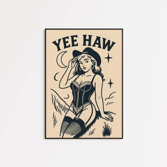 YEE HAW – Bold Cowgirl Lingerie Poster with Vintage Western Aesthetic