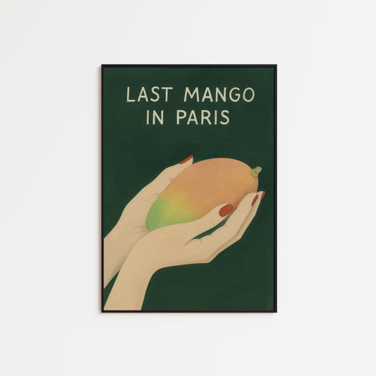 Retro Fruit Art Print – Vintage Mango Illustration | Playful Green Kitchen Decor
