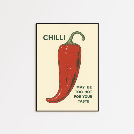 Chilli Poster – Red Pepper Wall Art – Spicy Kitchen Decor – Vintage Food Illustration Print