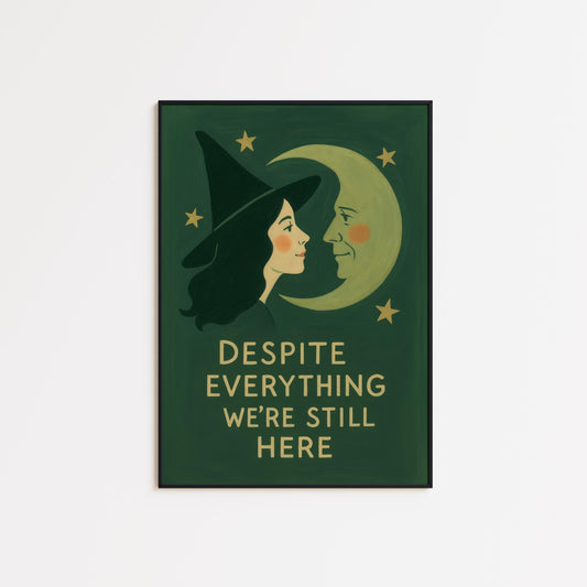 Witch Moon Poster – Celestial Wall Art With Resilience Quote and Vintage Folk Style