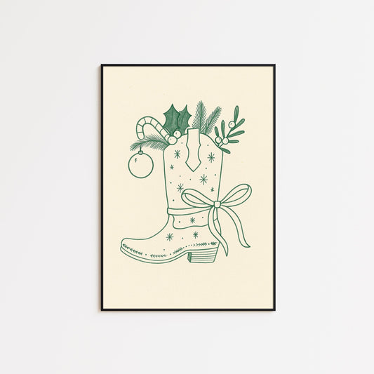 Cowgirl Christmas Boot Poster – Western Holiday Wall Art