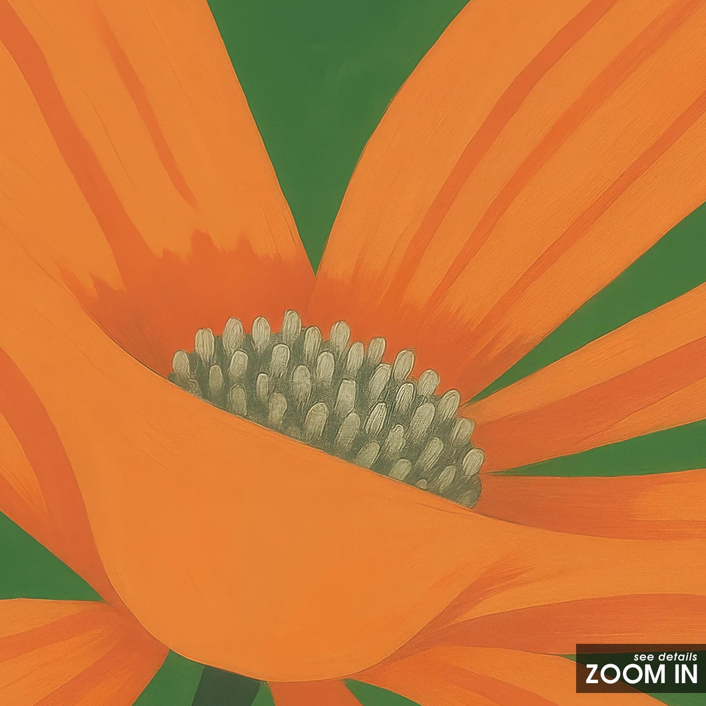 Orange Daisy Wall Art – Minimalist Floral Print | Vivid Orange Petals & Green Background