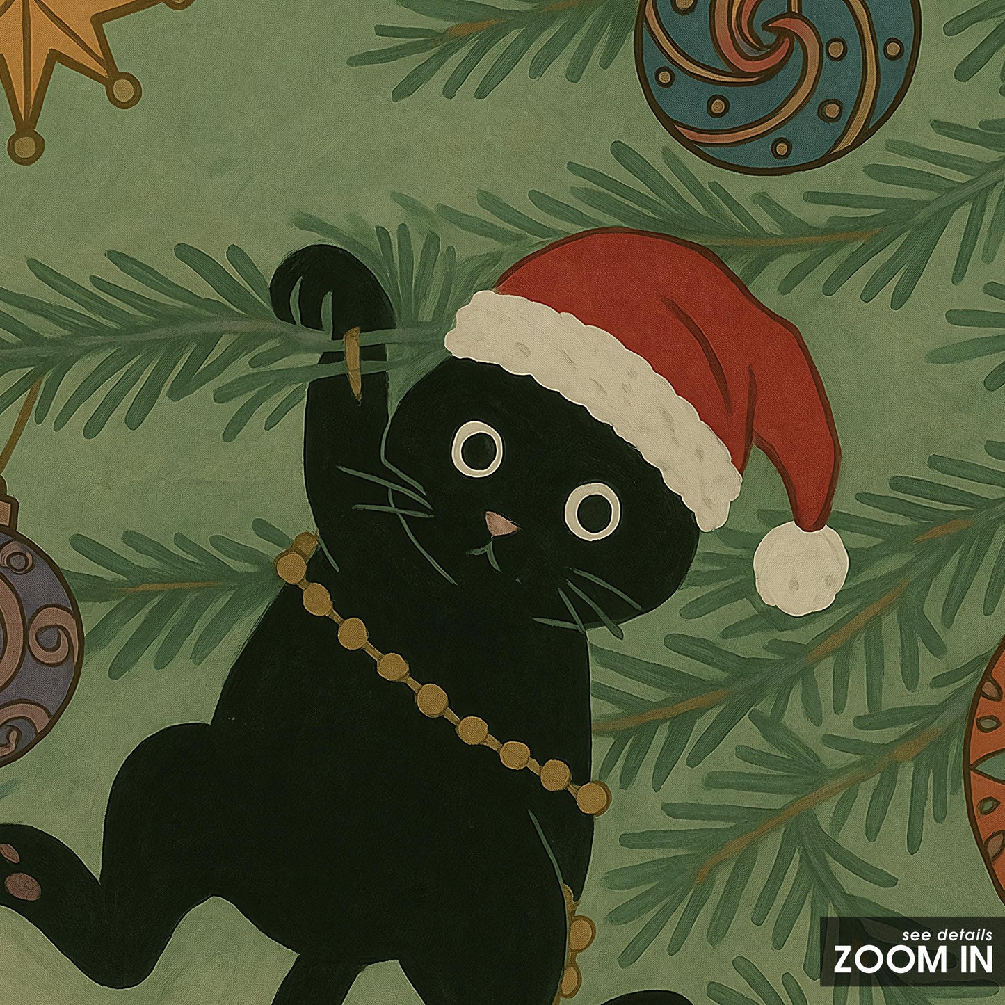 Christmas Cat Poster – Playful Retro Christmas Art With Festive Cat Decor