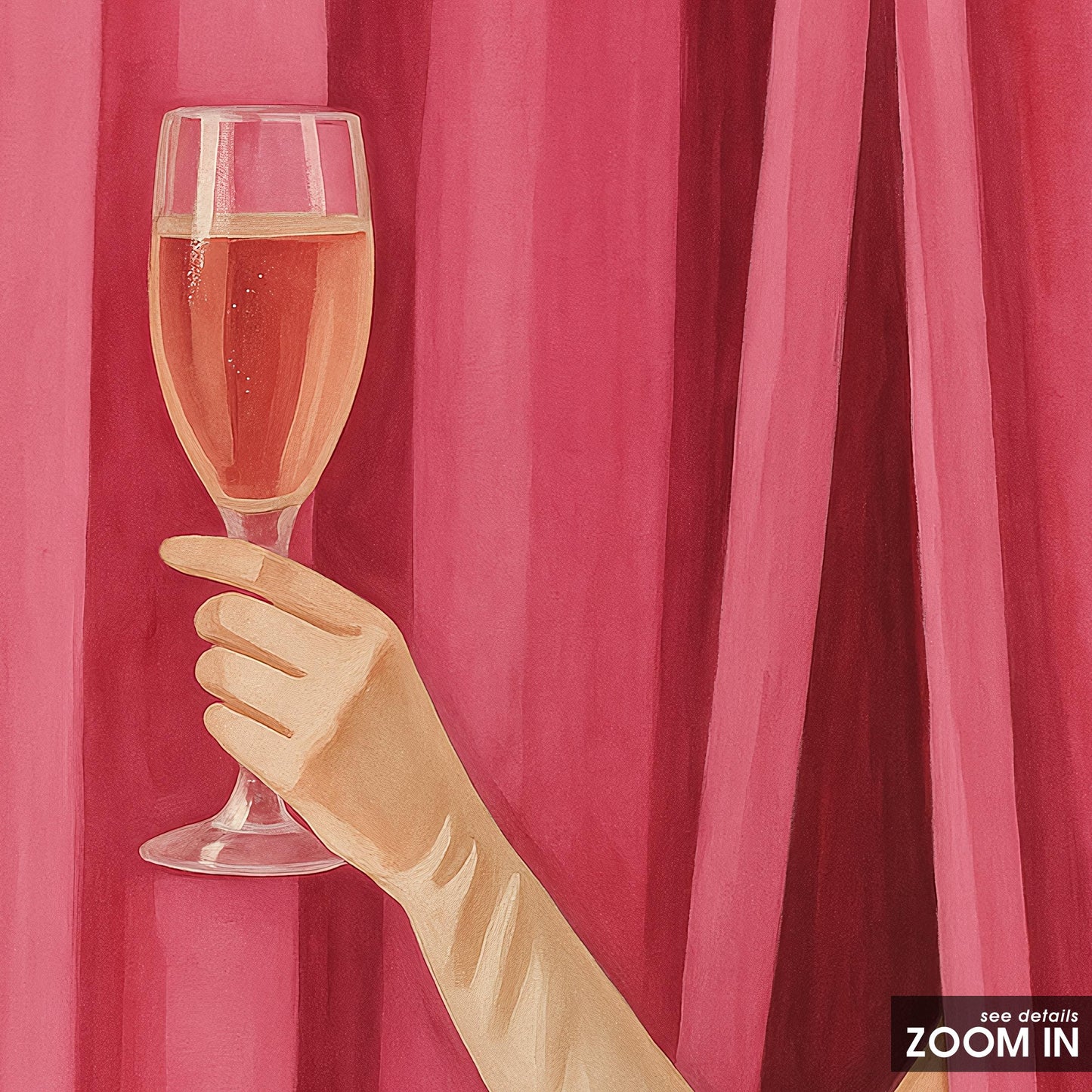 Champagne Wall Art – Elegant Glam Home Decor With Red Curtain And Sophisticated Style