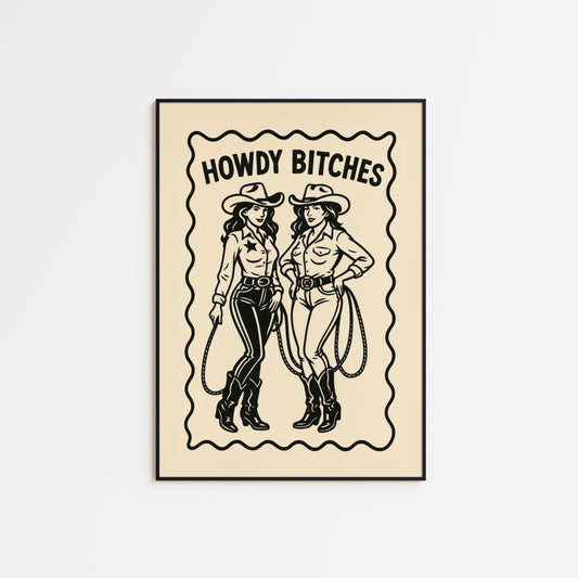 Queer Cowgirl Poster – Bold Cowboy Girl Art | Retro Line Artwork Print