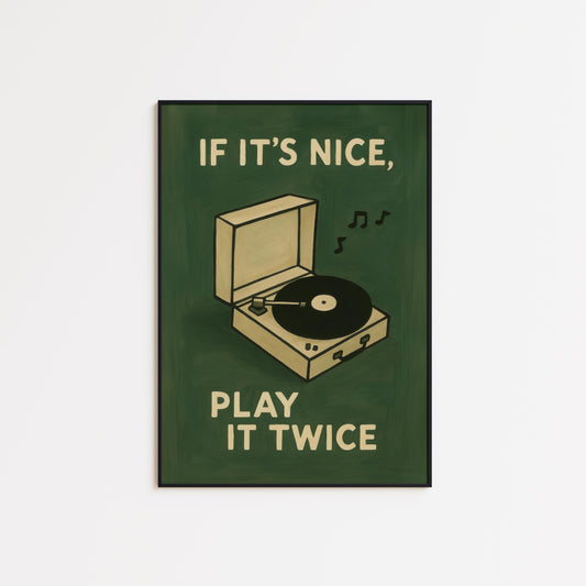 Retro Record Player Poster – Vinyl Wall Art With Bold Typography & Nostalgic Music Quote