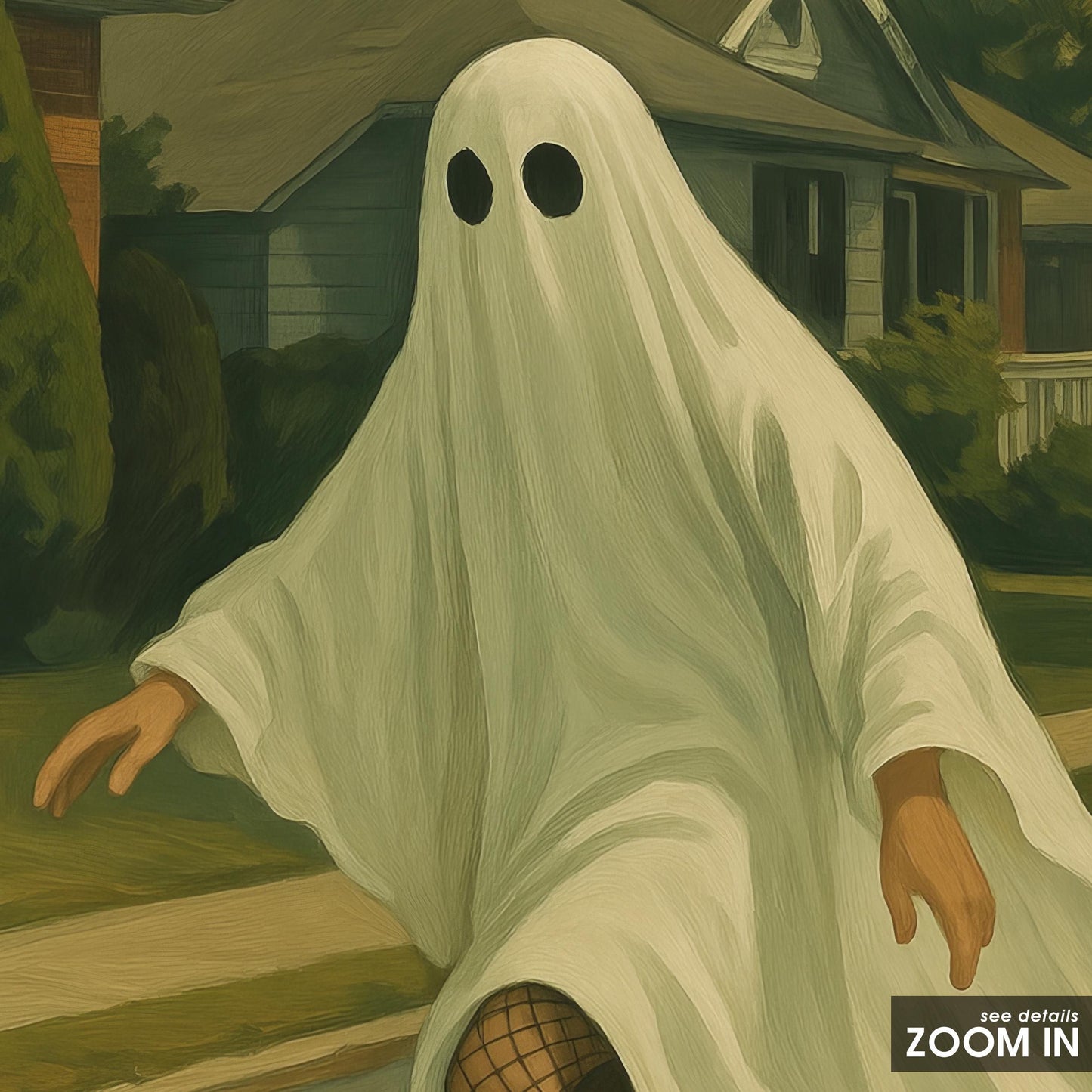 Skater Ghost Art Print – Whimsical Spooky Wall Poster | Retro Gothic Decor